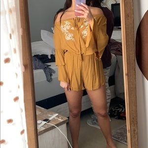 Off the shoulder mustard romper